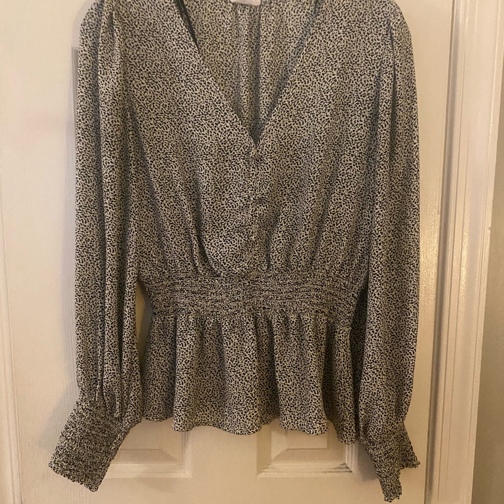 Sienna Sky Silver Smocked Peplum Blouse